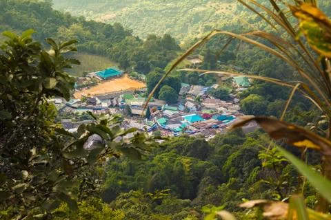 Small town in valley. Stock Photos