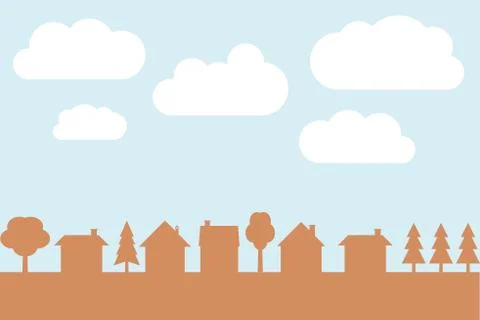 Small town vector silhouette with blank copy space. Village illustration. Stock Illustration