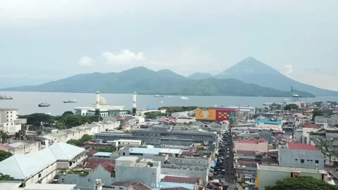 A small town on a volcano island Stock Footage 232443307