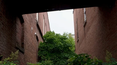 Small town walk way between buildings Stock Footage 91751271