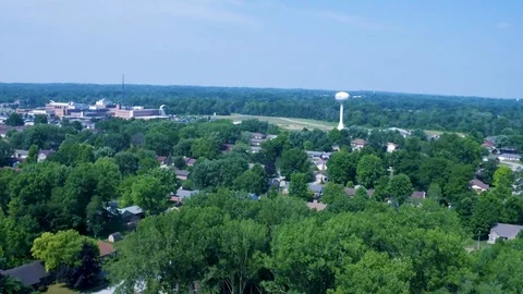 Small town with water tower Stock Footage 112010385