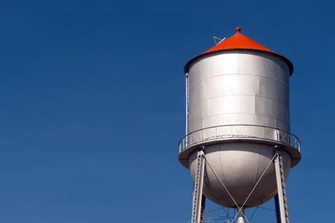 Small Town Water Tower Utilitiy Infrastructure Storage Reservoir Stock Photos