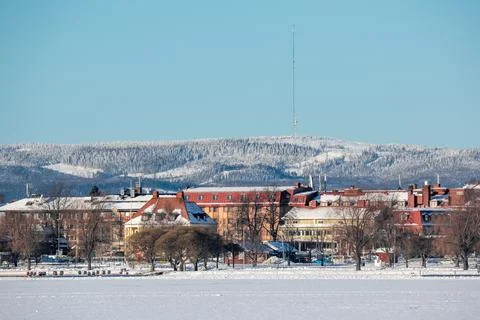 Small town in winter in the snow, in Mora (Dalarna) Sweden Stock Photos