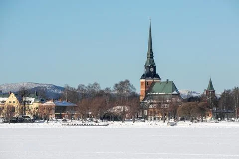 Small town in winter in the snow, in Mora (Dalarna) Sweden Stock Photos