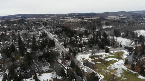 Small town at winter time. Aerial view. Stock Footage 86041617
