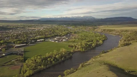 Small town on the Yellowstone River Stock Footage 166259710