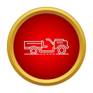 Small tractor pulling trailer on red background icon Stockillustratie