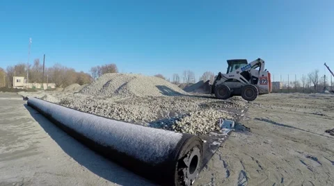 Small tractor working on the construction of the stadium. Stock Footage 58578971