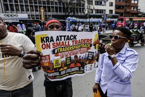 Small traders protest against high taxation in Nairobi, Kenya - 28 Aug 2026 Stock Photos