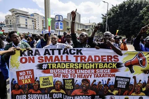 Small traders protest against high taxation in Nairobi, Kenya - 28 Aug 2026 Stock Photos