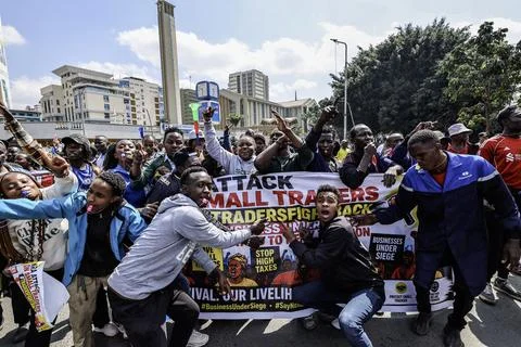Small traders protest against high taxation in Nairobi, Kenya - 28 Aug 2026 Stock Photos