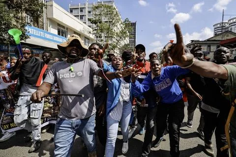 Small traders protest against high taxation in Nairobi, Kenya - 28 Aug 2026 Stock Photos