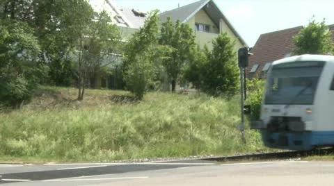 Small train in german village Stock Footage