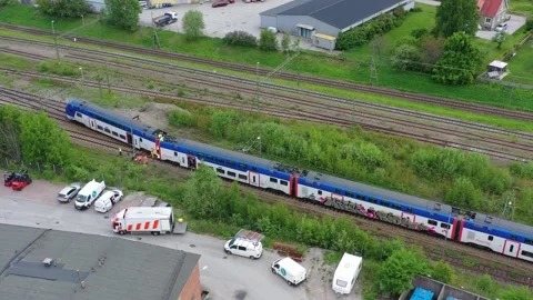 Small train has run off the track Stock Footage 161109712