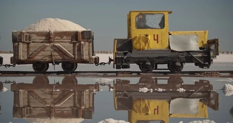 A small train on the salt production Stock Footage