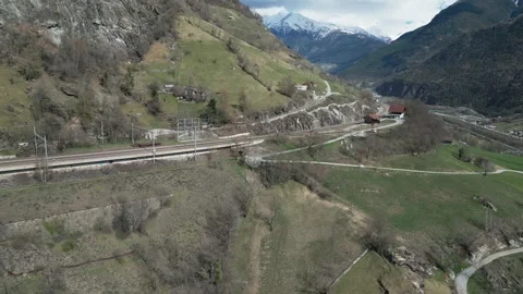 The small train station in Eggerberg, a tiny village in the Swiss Alps. 動画素材 241327324