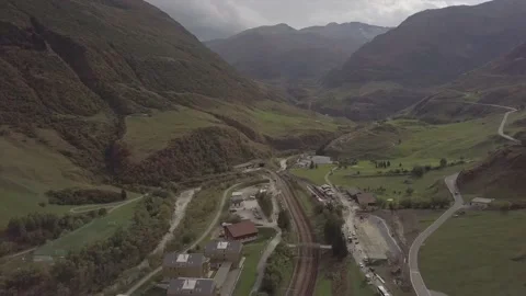 Small train station in the mountains. Stock Footage 149107520