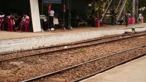 Small train station in Yangon of Myanmar  Stock Footage 61449508