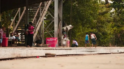 Small train station in Yangon of Myanmar Stock Footage 61449540