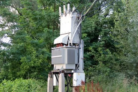 A small transformer on the background of nature. Stock Photos