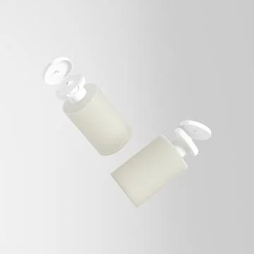 Small translucent cosmetic bottle mockup, flat flip cap cylindrical makeup Stock Illustration