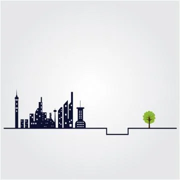 Small tree and the building witch city landscape background. Green concept. F Stock Illustration