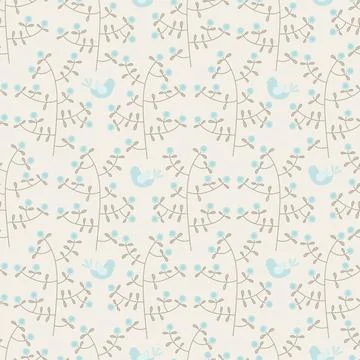 Small tree branch and brids seamless pattern vector background Stock Illustration