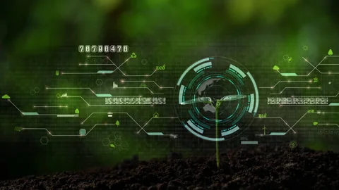 Small tree digital technology hologram. clean environment savings the earth Stock Footage 171868657