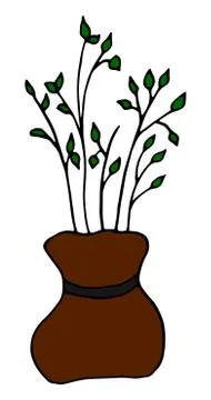 Small tree with leaves growing from a growing bag, cartoon icons Stock Illustration
