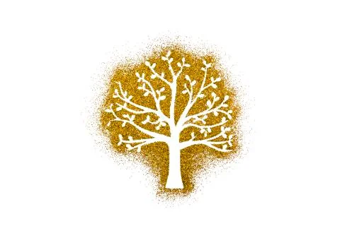 Small tree shape on golden glitter isolated on white background Stock Photos