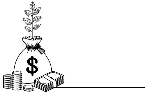 A small tree sprouts growing in stacking coin and money bag, financial goal.. Stock Illustration