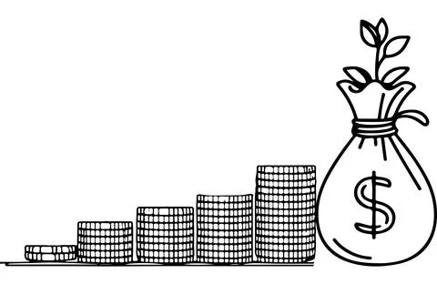 A small tree sprouts growing in stacking coin and money bag, financial goal.. Stock Illustration