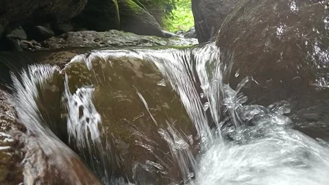 Small Tropical Waterfall Over Rocks Natural Stream Close Shot Stock Footage 330582622