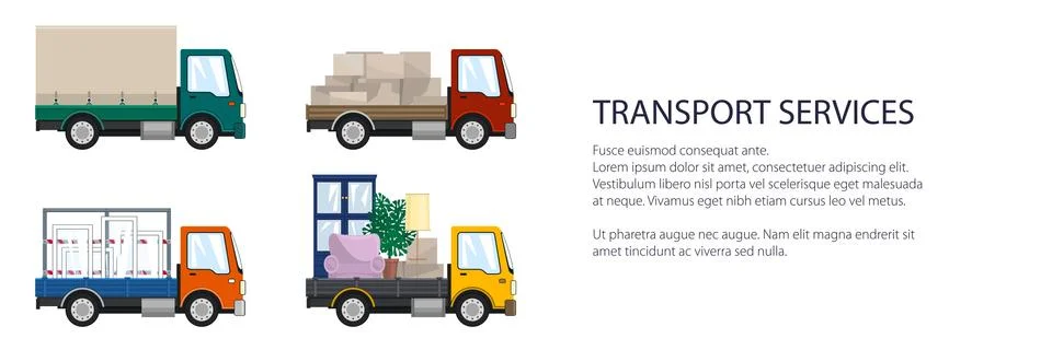 Small trucks with different loads 스톡 일러스트