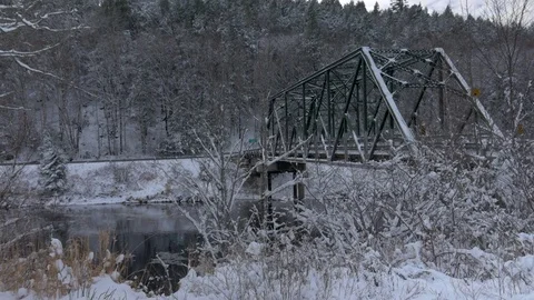 A Small Truss Bridge in Winter. Stock Footage 83325848