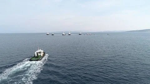 Small tugs boat performance show [1] Stock Footage 119908352