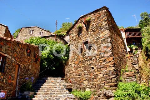 Small typical mountain village of schis Stock Photos