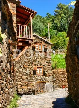 Small typical mountain village of schist Stock Photos