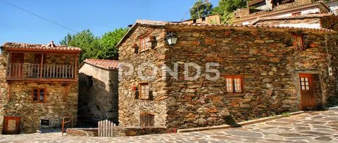 Small typical mountain village of schist Stock Photos