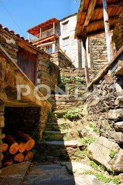 Small typical mountain village of schist Stock Photos