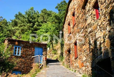 Small typical mountain village of schist in lousa, portugal Stock Photos