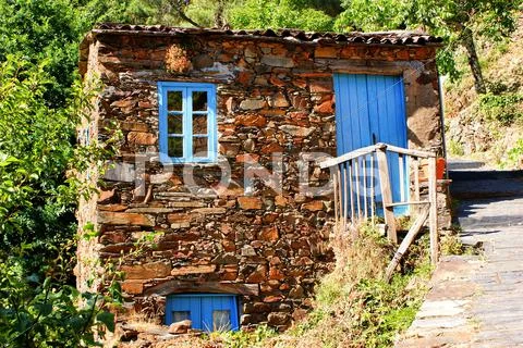 Small typical mountain village of schist in lousa, portugal Stock Photos