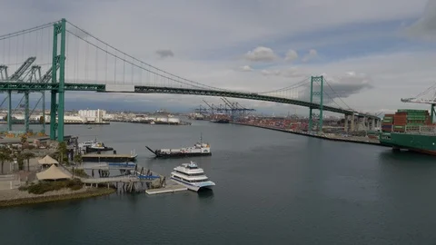Small vehicle ferry back away from dock San Pedro Stock-Footage 106886496