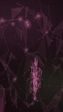 A small vertical cluster of vivid pink connected lines and glowing nodes ap.. Illustrazione stock