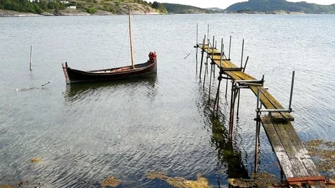 Small viking sailboat Stock Footage 90988390