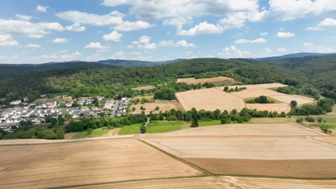 Small village and agricultural fields Stock Footage 340142811