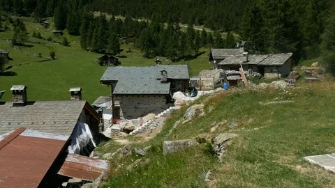 Small village on the mountains. Video stock 79579868