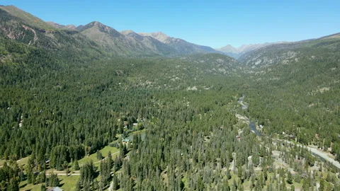 Small village in pine tree area with green mountain in southwest Colorado, USA. Stock-Footage 314766733