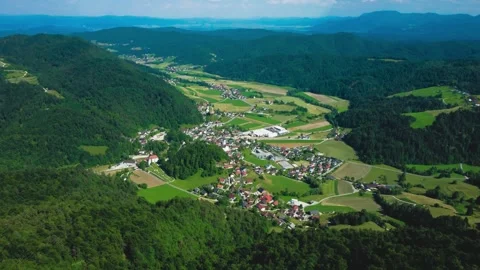 Small Village view from the top of Mount Polhov Gradec aka Mount Saint Lawrence. Video stock 272141972