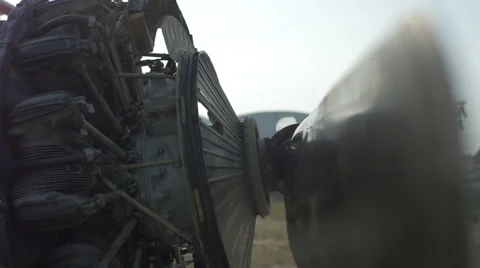Small vintage aircraft engine close-up panorama Stock Footage 56182672